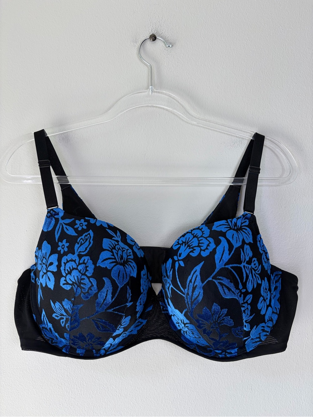 Torrid 42D Floral Blue Velvet Perfect T-Shirt Push Up Bra